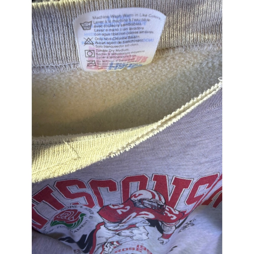 Vtg Wisconsin Badgers 1994 Rose Bowl Sweatshirt Men XL Grey Hanes Raglan USA SEE - Picture 8 of 12